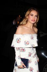 LILY JAMES Arrives at Little House in Mayfair 04/09/2018