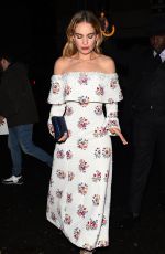 LILY JAMES Arrives at Little House in Mayfair 04/09/2018