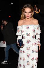 LILY JAMES Arrives at Little House in Mayfair 04/09/2018