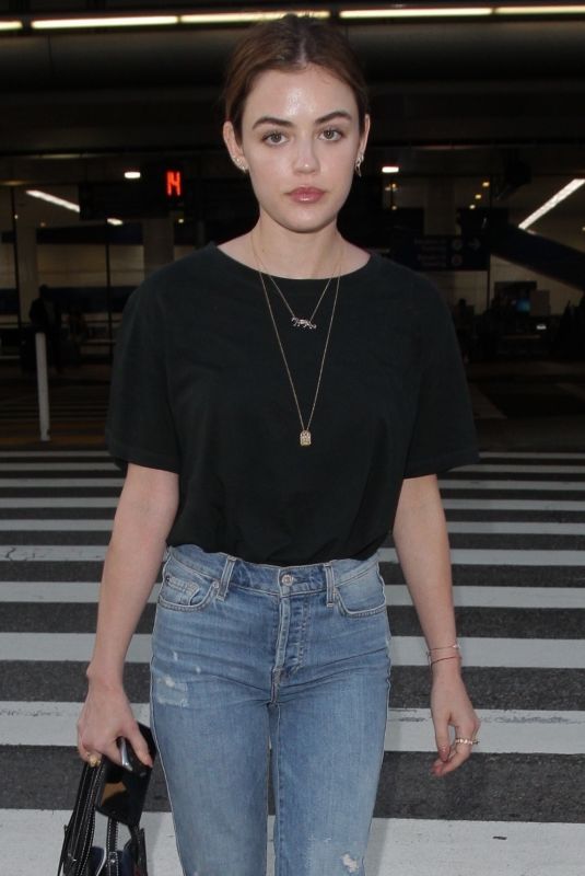 LUCY HALE in Jeans at LAX Airport in Los Angeles 04/19/2018