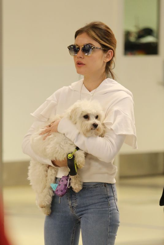 LUCY HALE with Her Dog at LAX Airport in Los Angeles 04/02/2018