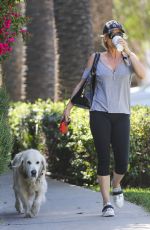 NICOLLETTE SHERIDAN Walks Her Dog Out in Calabasas 04/14/2018
