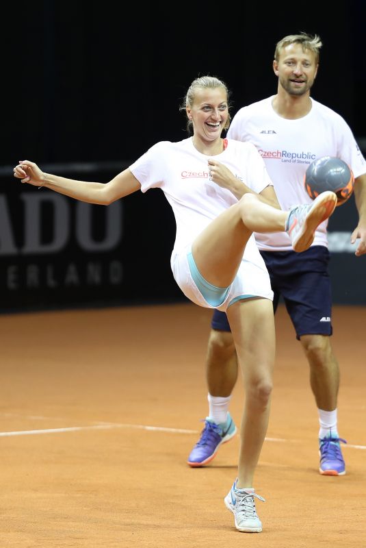 PETRA KVITOVA Trains at Porsche Arena in Stuttgart 04/18/2018
