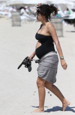 Pregnant ALEXANDRA RODRIGUEZ on the Beach in Miami 04/01/2018