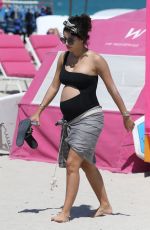 Pregnant ALEXANDRA RODRIGUEZ on the Beach in Miami 04/01/2018