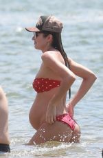 Pregnant CANDICE SWANEPOEL in Bikini on the Beach in Mexico 04/01/2018