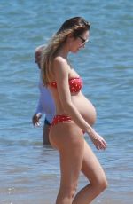 Pregnant CANDICE SWANEPOEL in Bikini on the Beach in Mexico 04/01/2018