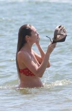 Pregnant CANDICE SWANEPOEL in Bikini on the Beach in Mexico 04/01/2018