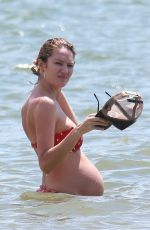 Pregnant CANDICE SWANEPOEL in Bikini on the Beach in Mexico 04/01/2018