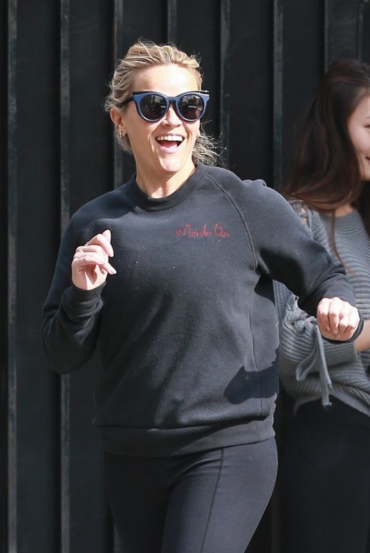REESE WITHERSPOON Out Jogging in Brentwood 04/20/2018