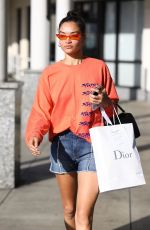 SHANINA SHAIK in Denim Shorts Leaves a Skin Care Clinic in Los Angeles 04/11/2018
