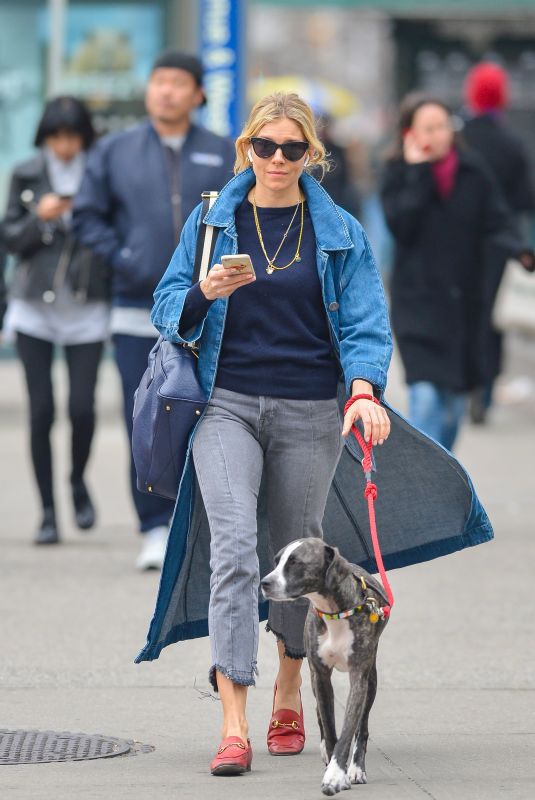 SIENNA MILLER Out with Her Dog in New York 04/12/2018