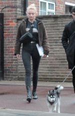 SOPHIE TURNER and Joe Jonas Walks Their Dog Out in London 04/03/2018