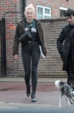 SOPHIE TURNER and Joe Jonas Walks Their Dog Out in London 04/03/2018