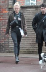SOPHIE TURNER and Joe Jonas Walks Their Dog Out in London 04/03/2018