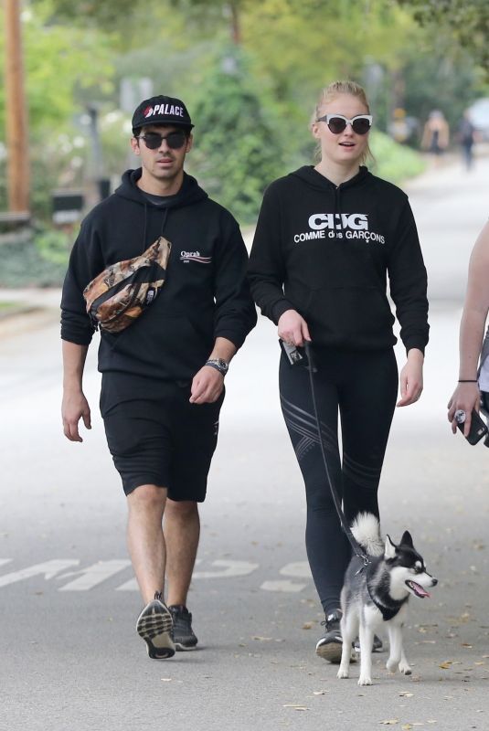 SOPHIE TURNER and Joe Jonas Walks Their Dog Out in Los Angeles 04/07/2018