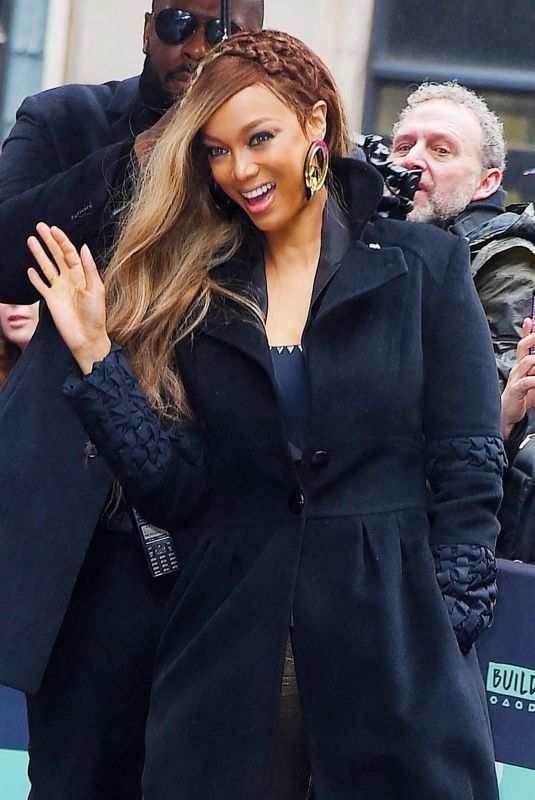 TYRA BANKS Leaves AOL Build Series in New York 04/03/2018