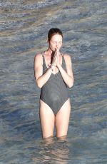 UMA THURMAN in Swimsuit at a Beach in St Barts 04/02/2018