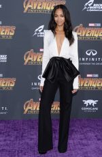 ZOE SALDANA at Avengers: Infinity War Premiere in Los Angeles 04/23/2018