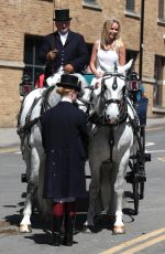 AMANDA HOLDEN at Horsedrawn Carriage Ride Her Royal Wedding Correspondent Role Windsor in Berkshire 05/14/2018