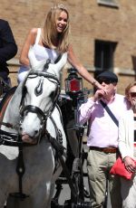 AMANDA HOLDEN at Horsedrawn Carriage Ride Her Royal Wedding Correspondent Role Windsor in Berkshire 05/14/2018