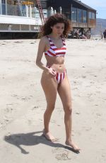 BLANCA BLANCO in Red and White Striped Bikini on the Beach in Malibu 05/08/2018