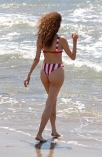 BLANCA BLANCO in Red and White Striped Bikini on the Beach in Malibu 05/08/2018