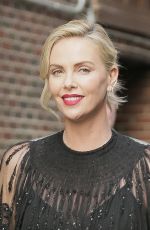 CHARLIZE THERON Arrives at Stephen Colbert Show in New York 05/03/2018