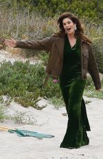 CINDY CRAWFORD on the Set of a Photoshoot at a Beach in Malibu 05/24/2018