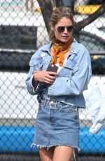 DOUTZEN KROES in Denim Skirt at a Park in New York 05/07/2018