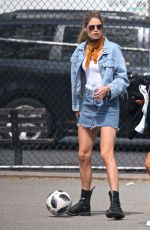DOUTZEN KROES in Denim Skirt at a Park in New York 05/07/2018