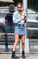DOUTZEN KROES in Denim Skirt at a Park in New York 05/07/2018