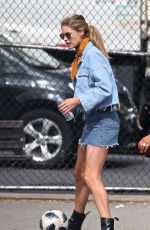 DOUTZEN KROES in Denim Skirt at a Park in New York 05/07/2018