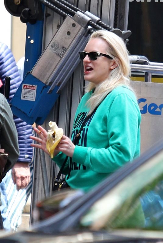 ELISABETH MOSS on the Set of Her Upcoming Movie in New York 05/14/2018