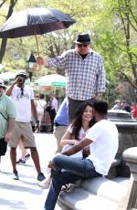 GINA RODRIGUEZ and Lakeith Stanfield Shooting a Kissing Scene on the Set of Someone Great 05/03/2018