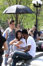 GINA RODRIGUEZ and Lakeith Stanfield Shooting a Kissing Scene on the Set of Someone Great 05/03/2018