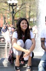 GINA RODRIGUEZ and Lakeith Stanfield Shooting a Kissing Scene on the Set of Someone Great 05/03/2018