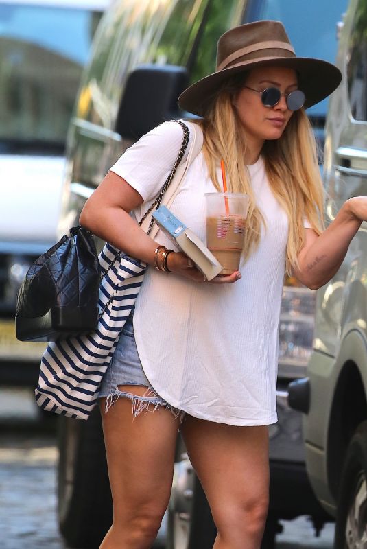 HILARY DUFF in Denim Shorts Leaves Her Apartment in New York 05/24/2018