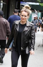 HILARY DUFF in Studded Leather Jacket on the Set of Younger in New York 05/23/2018
