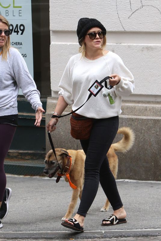 HILARY DUFF Out with Her Dog in New York 05/18/2018
