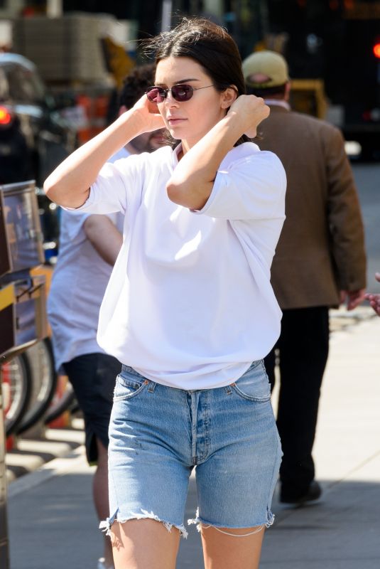 KENDALL JENNER in Denim Shorts Out in New York 05/09/2018