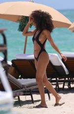 LEILA DEPINA in Cutout Swimsuit at a Beach in Miami 05/24/2018