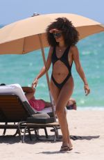 LEILA DEPINA in Cutout Swimsuit at a Beach in Miami 05/24/2018