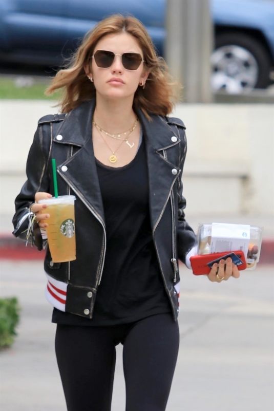 LUCY HALE Leaves Starbucks in Los Angeles 05/22/2018