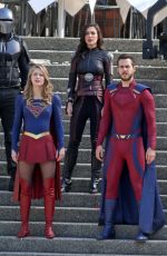 MELISSA BENOIST, CHYLER LEIGH, AMY JACNKSON and ERICA DURANCE on the Set of Supergirl in Vancouver 05/02/2018