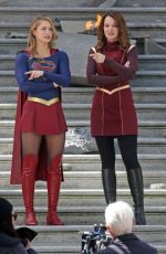 MELISSA BENOIST, CHYLER LEIGH, AMY JACNKSON and ERICA DURANCE on the Set of Supergirl in Vancouver 05/02/2018