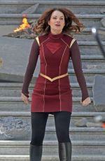 MELISSA BENOIST, CHYLER LEIGH, AMY JACNKSON and ERICA DURANCE on the Set of Supergirl in Vancouver 05/02/2018