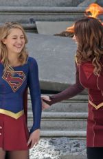 MELISSA BENOIST, CHYLER LEIGH, AMY JACNKSON and ERICA DURANCE on the Set of Supergirl in Vancouver 05/02/2018