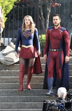 MELISSA BENOIST, CHYLER LEIGH, AMY JACNKSON and ERICA DURANCE on the Set of Supergirl in Vancouver 05/02/2018