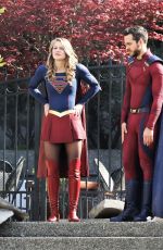 MELISSA BENOIST, CHYLER LEIGH, AMY JACNKSON and ERICA DURANCE on the Set of Supergirl in Vancouver 05/02/2018